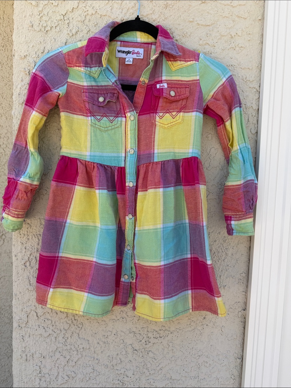 Wrangler Girls Barbie Plaid Western Flannel Dress Size S